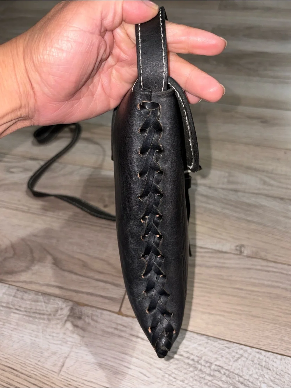 Classic Black Leather Buckle Crossbody - Picture 7 of 11